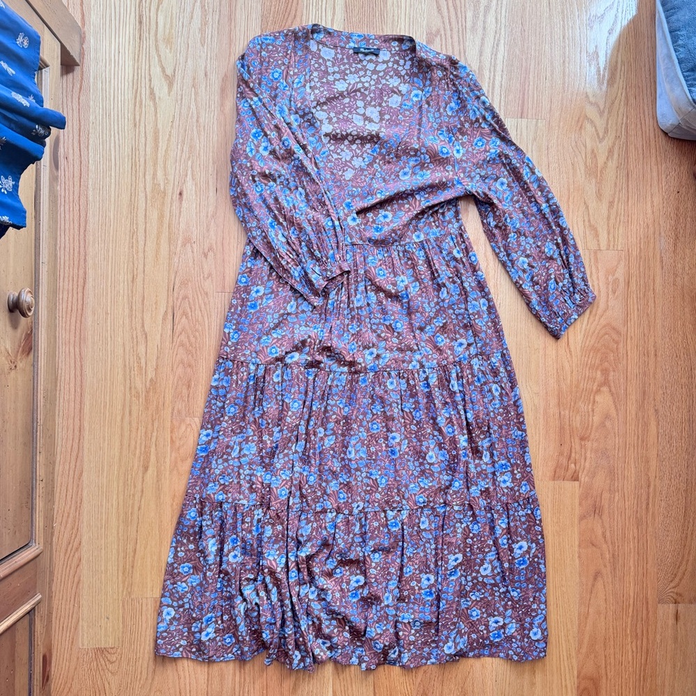 Madewell Challis Floral Midi Dress in Maroon and Blue, Medium